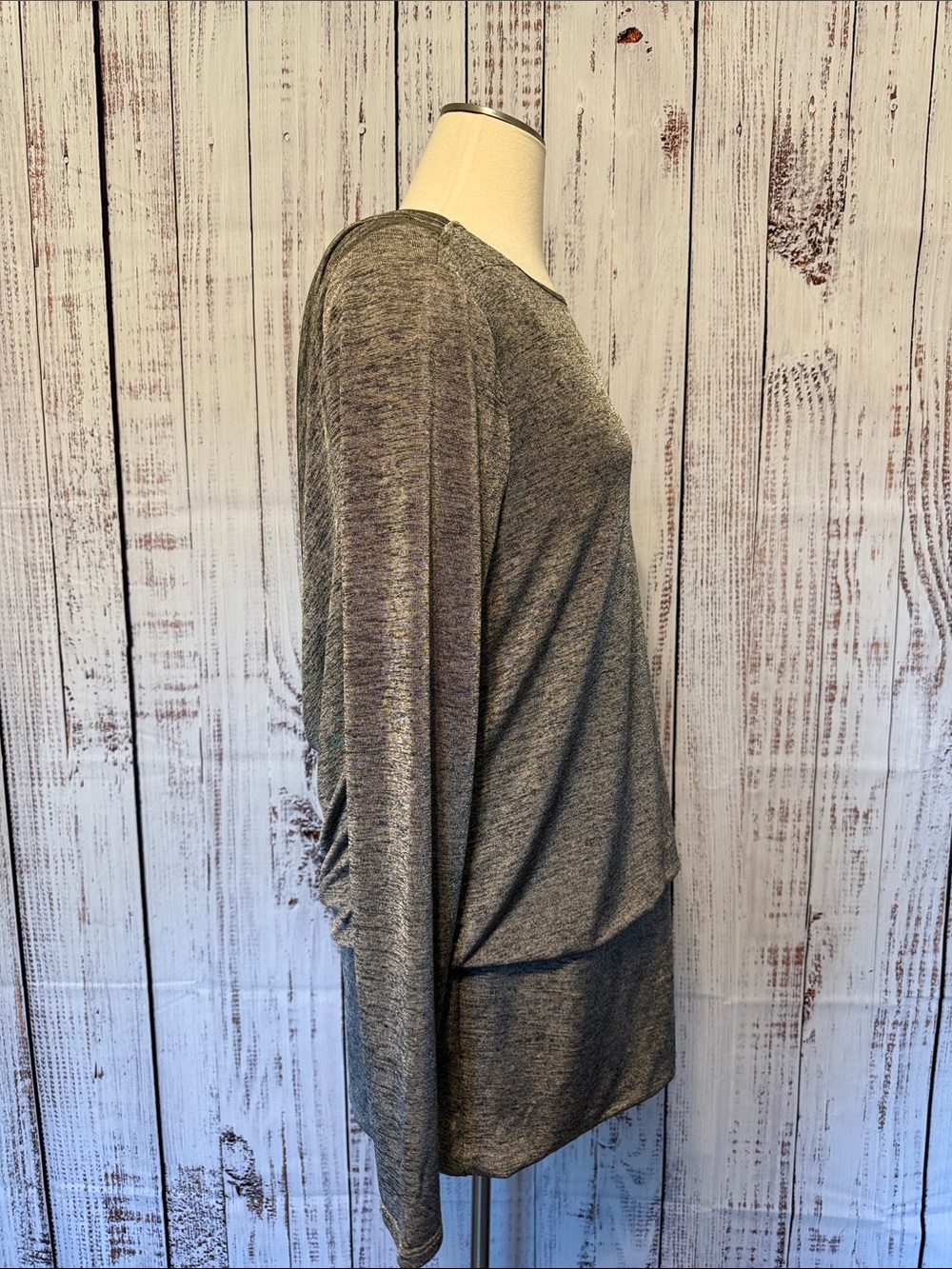 White House Black Market Gray Layered Long-Sleeve Tunic - Picture 3 of 5